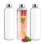 Treo By Milton Clarion Borosilicate Glass Water Bottle Set of 3, 1000 ml Each, Transparent | Microwave Safe | Leak Proof | BPA Free | Scratch Resistant | Dishwasher Safe | Odour Free