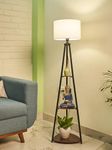 Crosscut Furniture LED Tripod Floor Lamp with 3 Shelves, Cotton White, Metal Corner Floor Lamp for Living Room & Bedroom Decoration