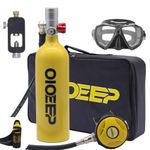 OIOEEP Mini Scuba Diving Tank with Sub-Mask, 1L Dive Portable Lungs Kit，15-20 Minutes Underwater Breathing System for Underwater Exploration Perfect Professional Diving Packages(Yellow)