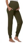 Shen&Qege Women's Maternity Pants Over The Belly Lounge Sweatpants Stretchy Comfy Pregnancy Trousers with Pockets (Army Green, L)