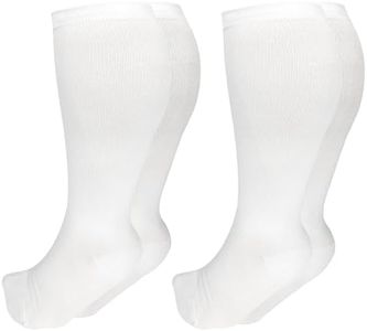 SOJOFEL Plus Size Flight Compression Socks - Wide Calf Support Socks for Women - Large Calves Medical Compression Stockings for Men 20-30 mmHg for Travel Varicose Pregnancy 2 Pairs White 3XL