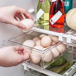 Pull Out Fridge Drawer Organizer Refrigerator Drawer Organizer - Pull Out Fridge Shelf Storage Box Organizer with Handle for Egg Fruit Vegetable - Clear, No compartments