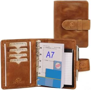 ALMADIH agenda personnel format A7 en cuir + calendrier 2024 + bloc-notes inclus, marron deluxe – Portefolio Porte documents Timer Chemise de dossier Organiseur Semainier Organisateur Carnet