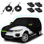 6 Layer Car Cover for Land Rover Range Rover Evoque 2011-2023, 210T Waterproof Sun Rain UV Dust Snow Protection Outdoor Evoque Full Car Cover with Windproof Gust Strap and Zipper Door-Black