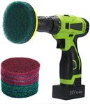 Kichwit 4 Inch Drill Power Brush Scrubber Scouring Pads, Includes Drill Attachment, 3 Red Pads and 3 Stiff Green Pads, Heavy Duty Household Cleaning Tool (Drill Not Included)