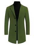 Lars Amadeus Men's Trench Coat Slim Fit Winter Notched Lapel Single Breasted Long Jacket Overcoat, Green, L