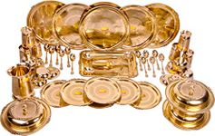 SHIV SHAKTI ARTS Brass Floral Dinner Set 51 Pieces, Floral Dinner Set For 6 People (Pital Thali Set Dinner Purpose)