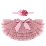 Baby Girls Layered Elastic Waistband Tutu Skirt with Diaper Cover +Flower Headband Set, Newborn Girls Photo Shoot Prop Outfit Soft Fluffy Ballet Tutu Dresses Skirt For Toddler Bean Paste 0-6 Months