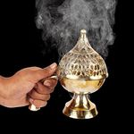 Kartique Brass Home Purifying Loban Burner/Incense Burner Dhooni Kapoor Diffuser for Home - Gold Color Height 7 Inch(Oval)