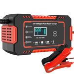 Car Battery Charger, 12V 6A Smart Battery Trickle Charger Automotive 12V Battery Maintainer Desulfator with Temperature Compensation for Car Truck Motorcycle Lawn Mower Marine Lead Acid Batteries