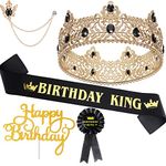 5 Pieces Birthday Accessories Include Man Birthday King Crown Birthday King Sash Tinplate Badge Pin Crown Brooch Hanging Chain Men Birthday Crown for Man Birthday Party (Vibrant Style)