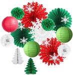 Red White and Green Christmas Decorations Snowflake Paper Fans Decor Hanging Paper Lanterns Christmas Tree Kit for Chritmas Party