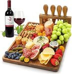 Premium Cheese Board and Knife Set - 14” x 11”Bamboo Wood Charcuterie Board Set & Cheese Board Accessories Set - Kitchen Wine & Meat Cheese Serving Platter - Unique Gifts, Housewarming, Wedding Gift