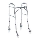 KosmoCare Deluxe Folding Walker With Added Accessories - 360° Swivel Wheels And Auto-Glide Brakes, White