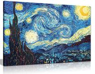 Vincent Van Gogh Starry Night Canvas Wall Art Picture Print (24X16) for Living Room