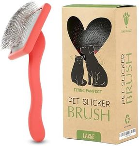 Pet Slicker Brush With Soft Massage Grooming Stainless Steel Pins - Slide This Universal Miracle Coat Slicker Brush for Dematting, Shedding Fur, and Undercoat - Professional Tool - Long Slicker Brush - Flying Pawfect