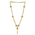 Memoir 24 KT Gold plated Carved 14mm Round Beads, multiple chains Temple Jewellery Necklace for Women