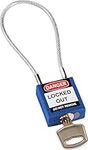 Brady 146122 Compact Cable Padlock, 5-Pin Cylinder, 4.2" Shackle Clearance, 1.31" Height, 1.25" Wide, 0.56" Length, Blue