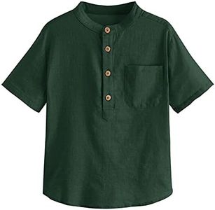 Inorin Boys Button Up Henley Shirts Short Sleeve Lightweight Summer Cotton Dress T Shirt Tees Tops One Pocket Blackish Green