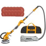 INGCO Drywall Sander, 1050W, 215mm Grinding Pad Diameter, Integrated work light, With 12pcs sand papers, 3pcs connection adapters, 2m flexible pipe