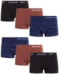 Reebok Women's Boy Shorts Underwear - 6 Pack Stretch Performance Boyshort Panties - Seamless Underwear for Women (S-XL), Evening Blue Jacquard/Nutmeg/Black, L