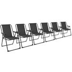 Harbour Housewares Folding Beach Deck Chairs - Black - Pack of 6 - Metal Outdoor Patio Seat Lightweight Portable Deck Chair for Picnic, Garden, Camping, Fishing
