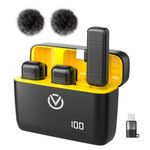 VOOK Dual Channel Wireless-Mic with Noise Reduction for Video Recording, Support Type C Android & iPhone, Lapel Mic for YouTube, Facebook, Vlogging, Live Streaming, Instagram