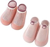 HOVELL Toddler Non-Skid Socks Shoes Baby Boys Girls Rubber Sole Indoor First Walking Slippers Two Pairs(Pink,Medium/Thin,2-3Y)