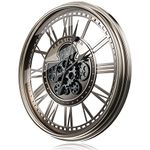 TOKTEKK 21 inch Large Wall Clock with Real Moving Gears, Battery Operated Modern Metal Decorative Oversized Industrial Steampunk Wall Clock for Living Room Decor,Roman Numeral Gunmetal