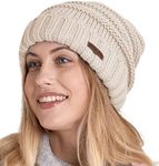 Brook + Bay Slouchy Beanie, Women's Winter Hats, Oversized Beanie Knitted Hats for Women, Beanie Slouch Hats for Cold Weather, Beige, One Size