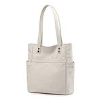 Women's Canvas Shoulder Bags Hobo Purse Retro Multi Pocket Handbags Shopper Work Bag Creamy-white