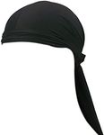 Fxhixiy Cotton Stretchable Premium Durag 360 Waves Extra Long Tail Straps for Men - Black - Free Size