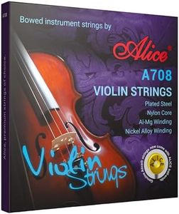 Violin Strings, Alice 4/4 Violin Strings Full Set Nylon Core Al-Mg & Ni-Fe Winding with Ball End, 1 Set
