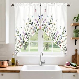 Spring Wildflower Green Leaves Swag Valances for Windows, 36x63 in 1 Pair