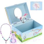 hombrima Music Jewellery Box with Necklace Bracelet, Musical Jewelry Storage Case with Spinning Unicorn Gift Set for Kids Girls Children Daughter (Blue-BLPN2301)