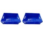 Xela Multipurpose Heavy Duty Blue Portable Plastic Crate | Organizer Stackable Shelf Basket for Large Storage Bin | Vegetable | Fruit | Fish | Milk - 60x40x23cm (Pack of 2)