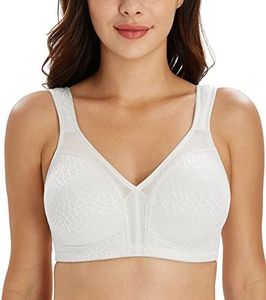 Lemorosy Women's Plus Size Full Coverage Non Padded Wireless Minimizer Bra -Comfort and Double Support (42C, White)