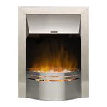 Dimplex Dakota Optiflame Inset Electric Fire, Modern Brushed Stainless Steel Electric Flame Effect Fire, White Pebble Fuel Bed, 2kW Adjustable Fan Heater with Thermostat, Inset Depth 7cm