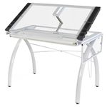 SD Studio Designs 10096 Futura Station with Folding Shelf Top Adjustable Drafting Craft Drawing Hobby Table Writing Studio Desk with Drawer, 35.5'' W x 23.75'' D, White/Clear Glass