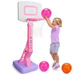 Toddler Girls Mini Basketball Hoop Indoor Pink Adjustable Basketball Goal with Ball Pump for Outdoor Poolside Toys for Backyard Game Outside Basketball Toy for Kids Age 3-5 6 7 4-8 Birthday Gifts