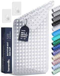 Bathtub Mat Non Slip 35x16 - homerella® Bath Mat Incl. Hooks for Drying, Extra Long, 100% BPA Free, Shower Mat Non Slip Anti Mold, Machine Washable, Shower Mats for Inside Shower Mildew Resistant