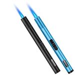 Jet Torch Lighter 2 Pack Butane Torch Lighter Refillable Windproof BBQ Lighter Long Gas Pen Lighter with Gas Window for Candle, Barbeque, Fireplace, Grill, Camping (Black&Blue)(Without Fuel)