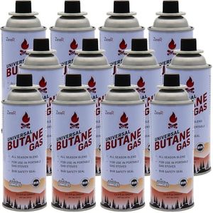 ZeroR Butane Fuel Canister Cartridge 13.4 fl oz (390 mL) Pack of 12 | Compatible with Portable Camping Stoves and Torches