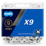 KMC X9 9-Speed 116 Links,Road MTB Mountain Bike Bicycle Chain,Silver/Grey