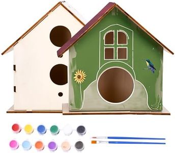 Neliblu Birdhouse Kits for Kids - 6.1" H x 5.9" L x 3.0" W - Set of 2 - DIY Craft and Garden Decoration - Pre-Cut and Easy to Assemble for Birdwatchers & Nature Lovers - Includes Paints & Brushes