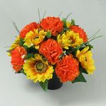 Just Because Silk Flowers Colourful Artificial/Silk Flower Grave Arrangement with Carnations and Sunflowers, 25cm