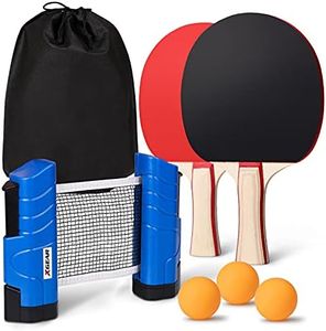 XGEAR Anywhere Ping Pong Equipment to-Go Includes Retractable Net Post, 2 Ping Pong Paddles, 3 pcs Balls, Attach to Any Table Surface, for All Ages£¬ Lake Blue