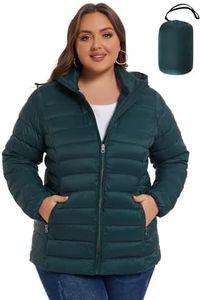 ANOTHER CHOICE Plus Size Packable Puffer Coat for Women, Light Weight Winter Jacket with Hood, Green