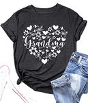 Grandma Shirts Women Grandmother Heart Printed Tshirt Floral Mama Casual Tee Mother Short Sleeve Top Shirt, Grey, Medium