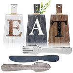 Blulu 6 Pieces Cutting Board Eat Sign Set Hanging Kitchen Eat Sign Fork and Spoon Wall Decor Rustic Farmhouse Kitchen Decor for Kitchen and Home Decoration Art(Classic Color)